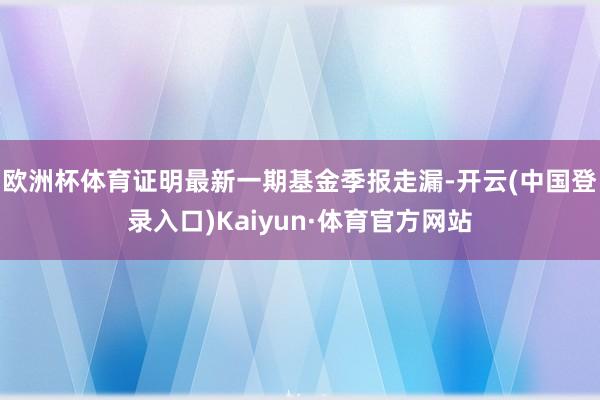 欧洲杯体育证明最新一期基金季报走漏-开云(中国登录入口)Kaiyun·体育官方网站